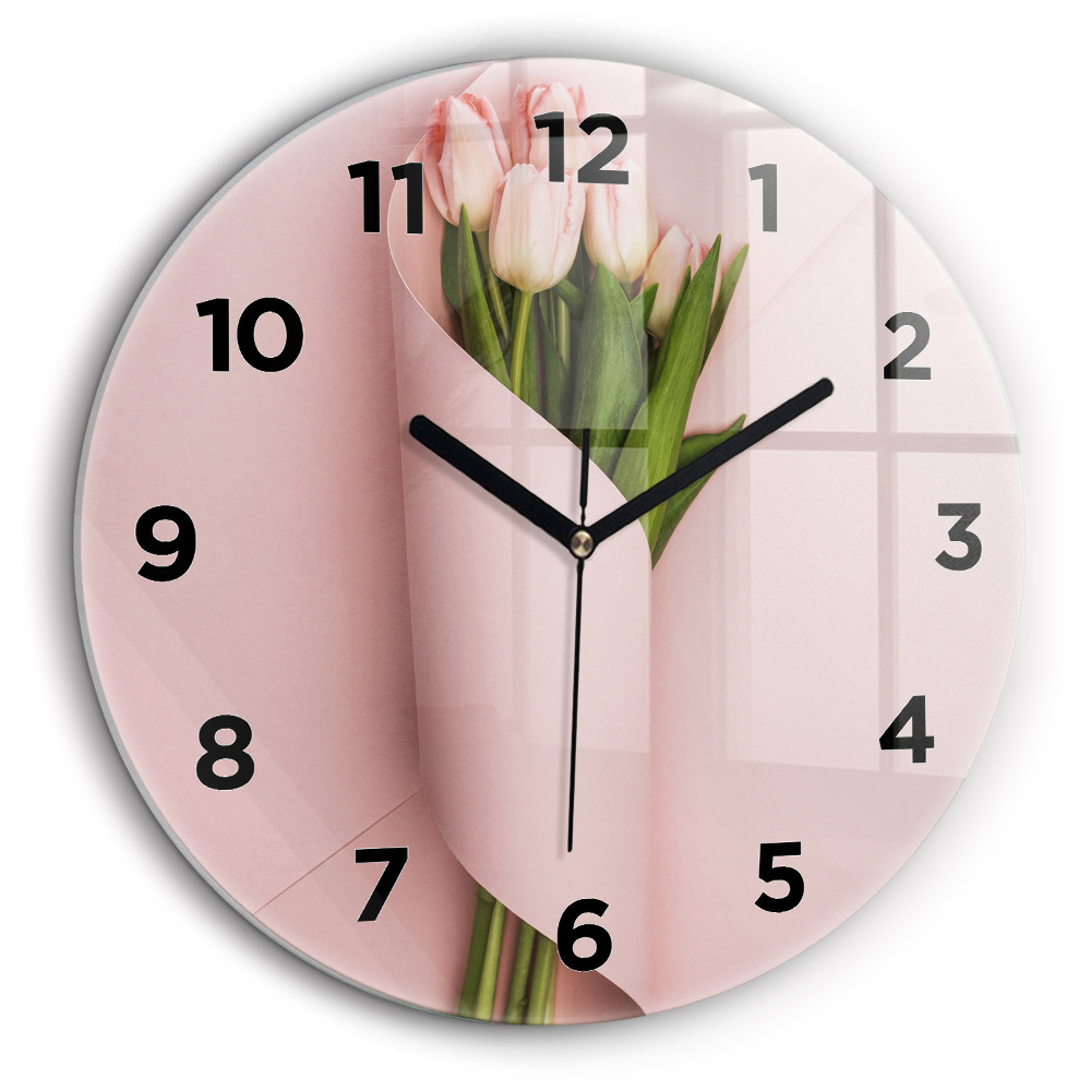 Bouquet de tulipes Horloge ronde en verre 60 cm
