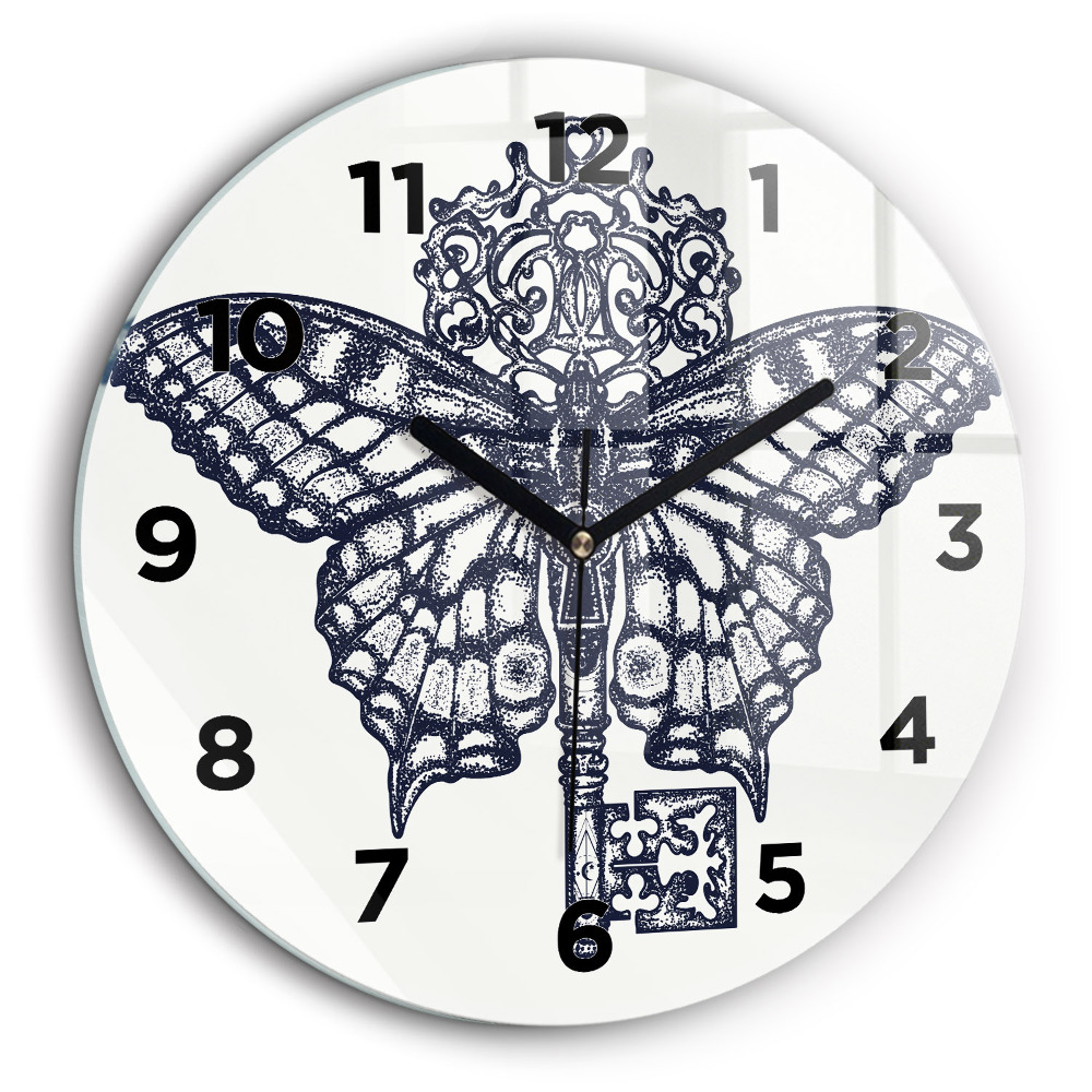 Papillon et clé - style boho Horloge ronde murale 60 cm