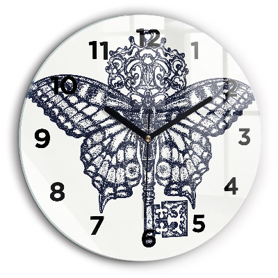 Papillon et clé - style boho Horloge ronde murale 60 cm