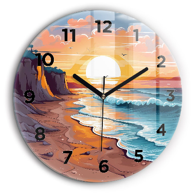Océan et soleil de conte de fées Horloge ronde en verre 60 cm