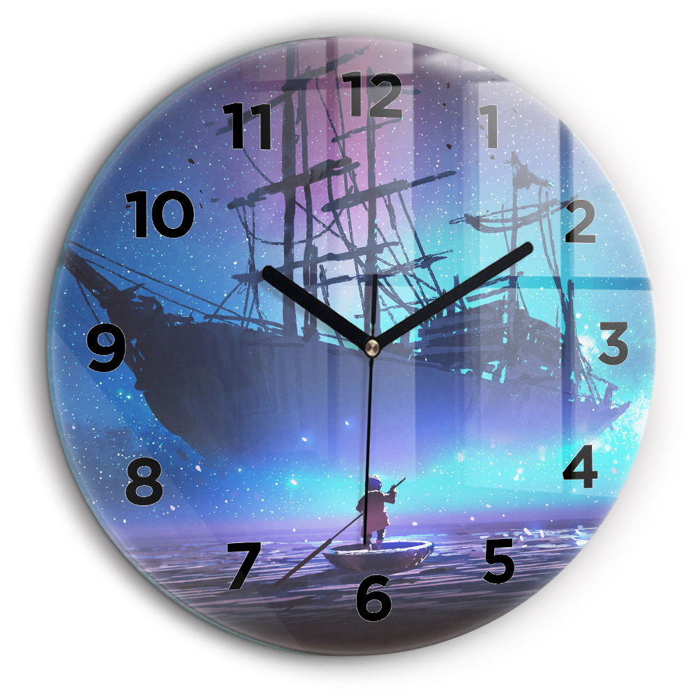 Voilier fantaisie Horloge ronde en verre 60 cm