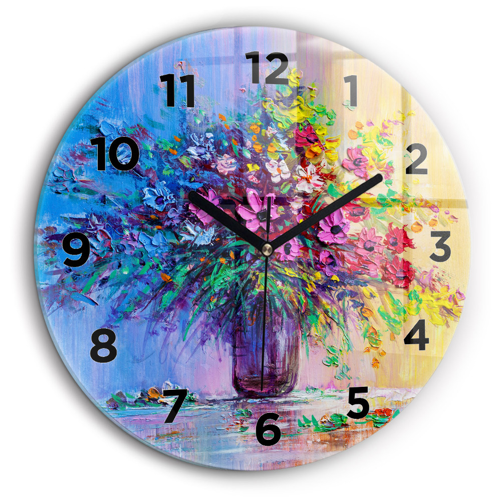 Fleurs dans un vase Pendule murale ronde 60 cm