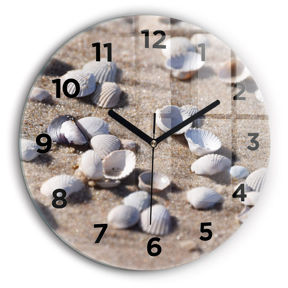 Coquillages sur la plage Horloge ronde en verre 60 cm