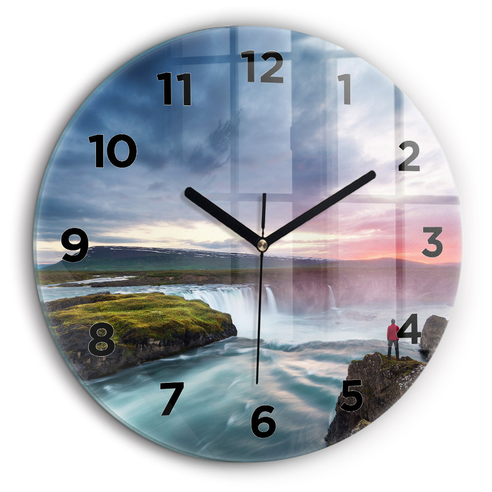 Paysage avec chute d'eau Horloge ronde 60 cm