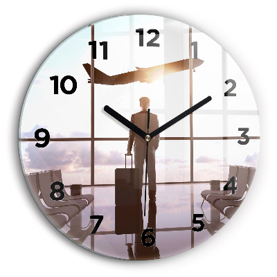 Homme à l'aéroport Horloge ronde en verre 60 cm
