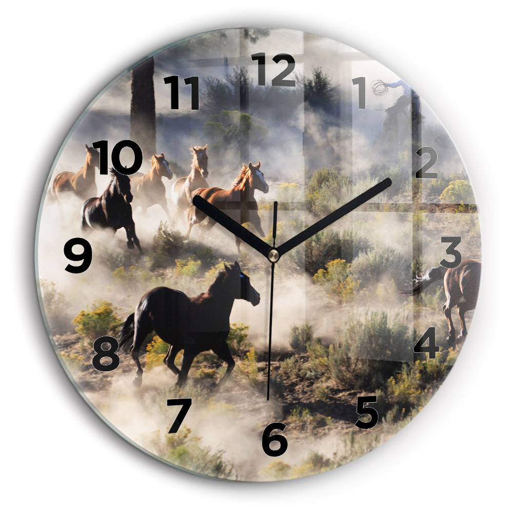 Troupeau de chevaux à vive allure Horloge ronde 60 cm