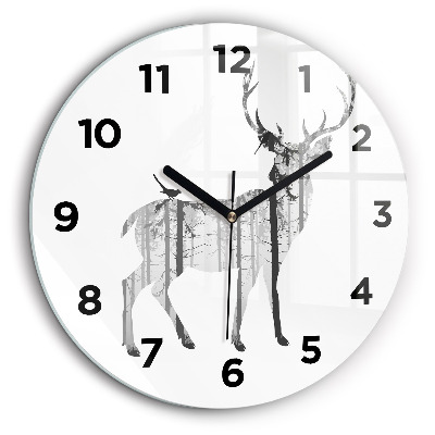 Silhouette d'un cerf Forêt Horloge ronde en verre 60 cm