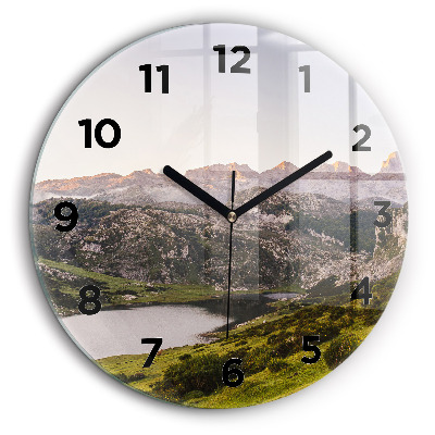 Lac et montagnes des Pyrénées Horloge ronde en verre 60 cm