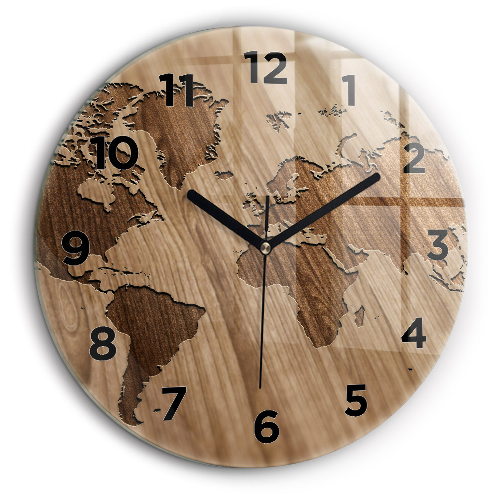 Carte du monde sur bois Horloge ronde murale 60 cm