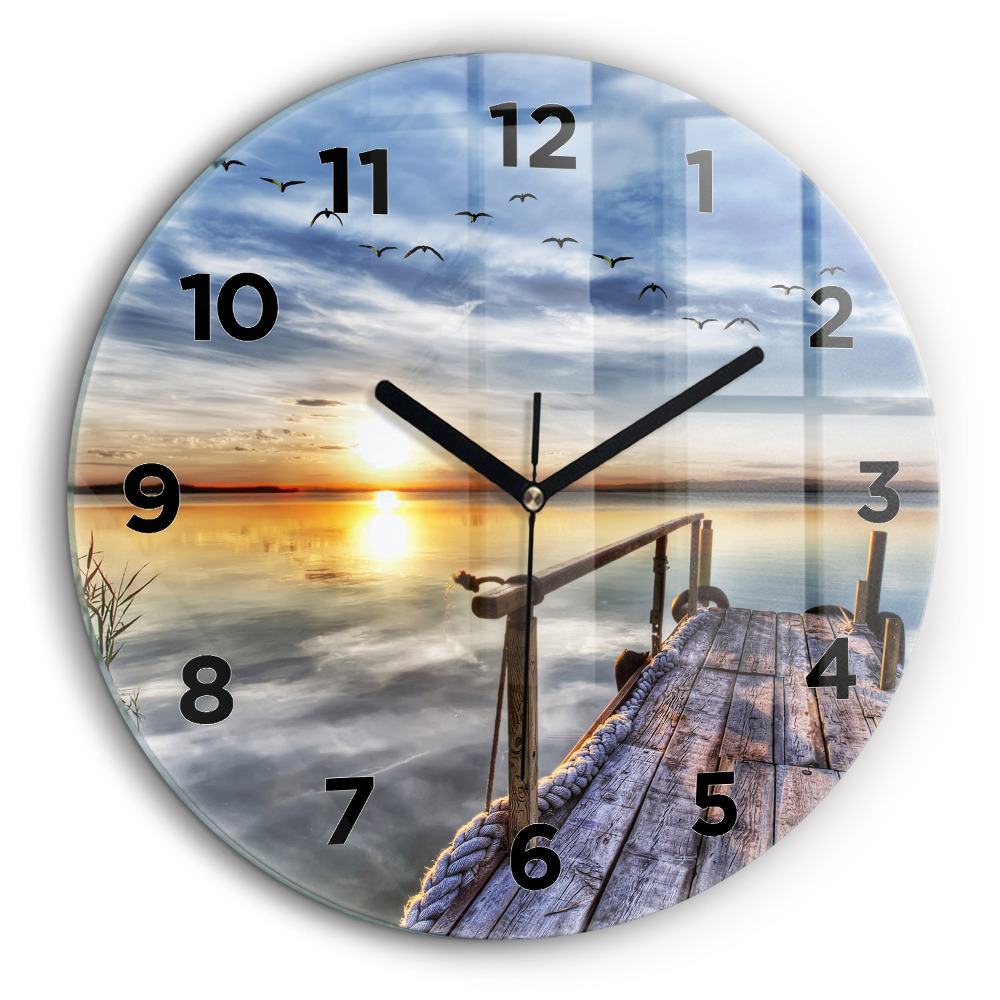 Lac au coucher du soleil Horloge ronde 60 cm
