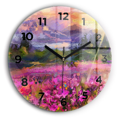 Prairie au coucher du soleil Pendule murale ronde 60 cm