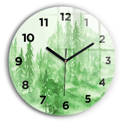 Peinture d'une forêt verte Horloge ronde murale 60 cm