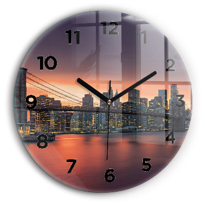 New York East River Horloge ronde en verre 60 cm