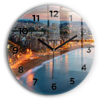 Plage de Barcelone Horloge ronde murale 60 cm