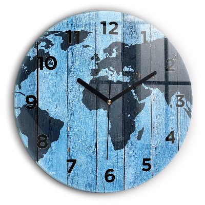 Carte du monde sur planches Horloge ronde murale 60 cm