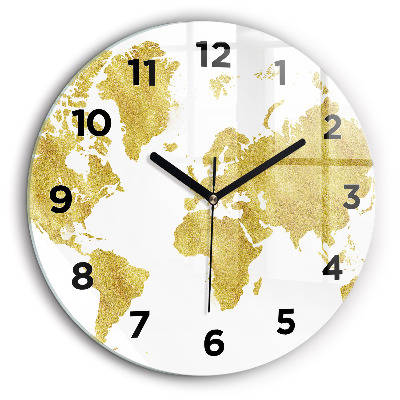 Carte du monde en or Horloge ronde en verre 60 cm