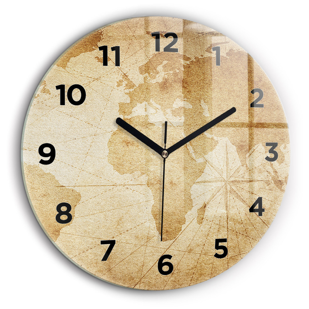 Carte du monde ancienne Horloge ronde murale 60 cm
