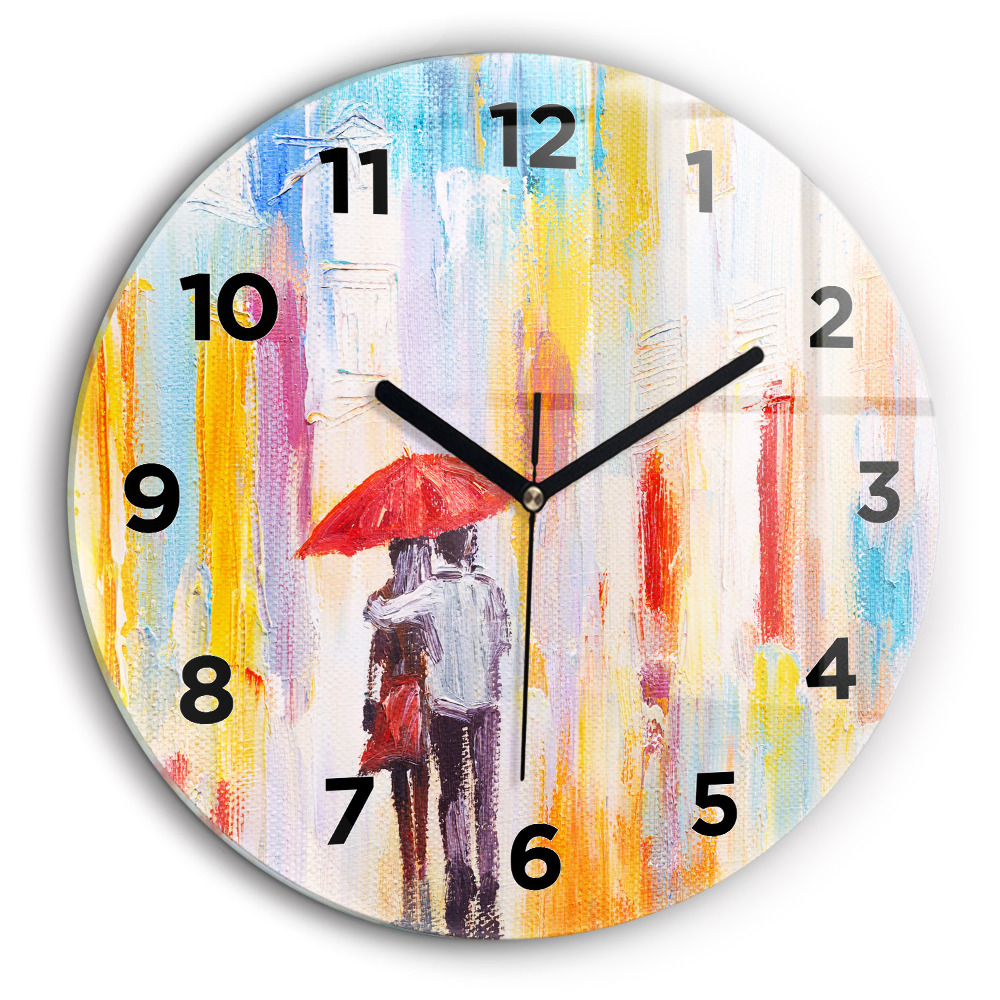 Couple sous la pluie Horloge ronde murale 60 cm