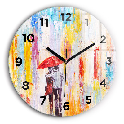 Couple sous la pluie Horloge ronde murale 60 cm