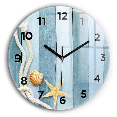 Planches rayées et coquillage Pendule murale ronde 60 cm