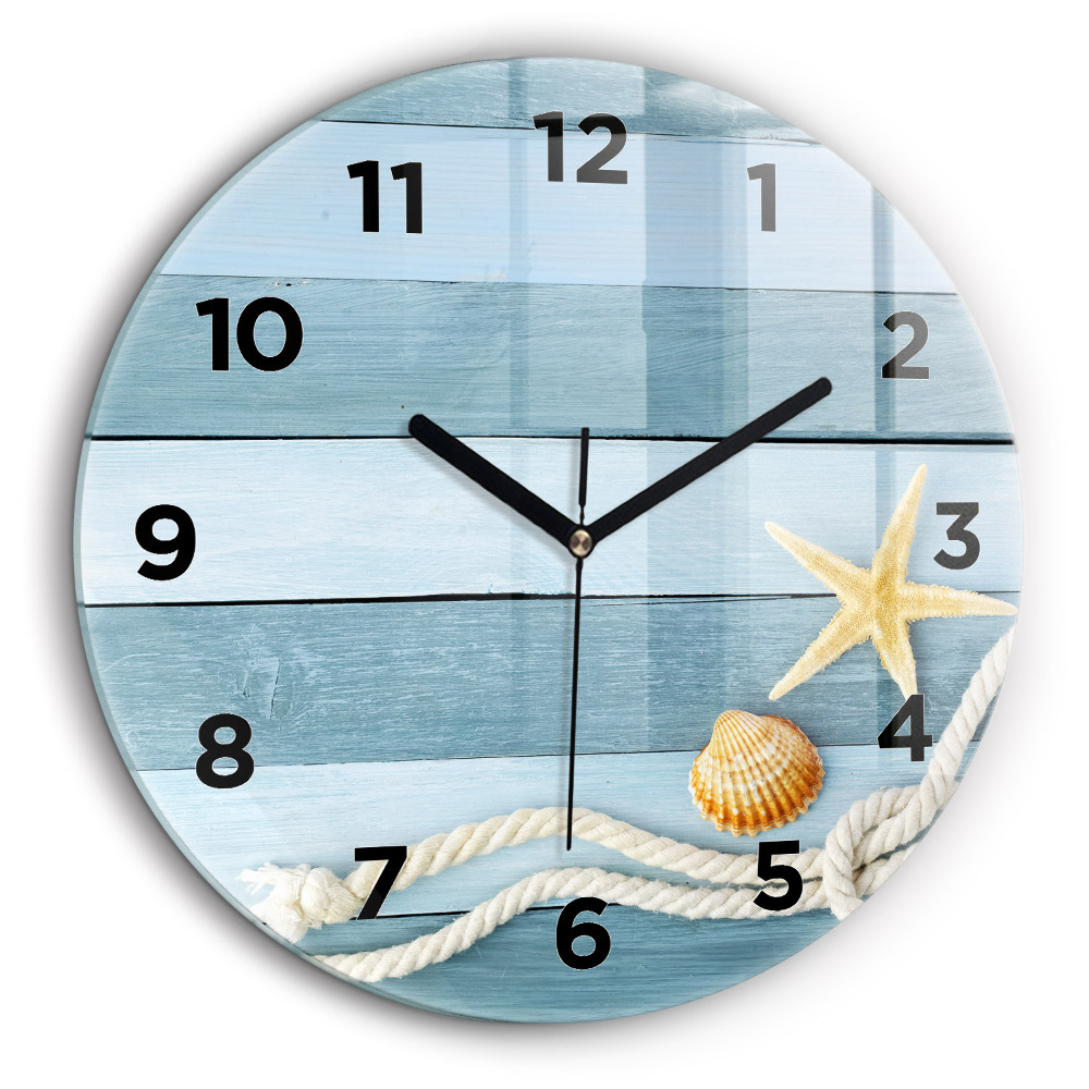 Planches rayées et coquillage Horloge ronde 60 cm
