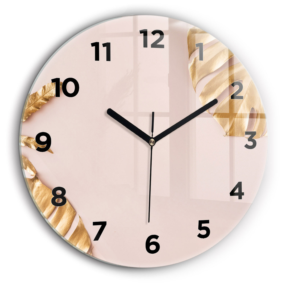 Feuilles tropicales dorées Horloge ronde en verre 60 cm