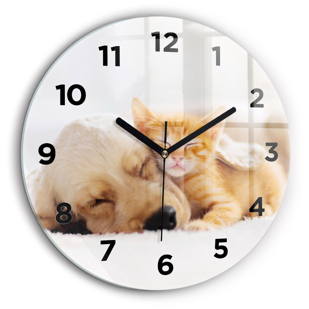 Chat et chien endormis Horloge ronde murale 60 cm