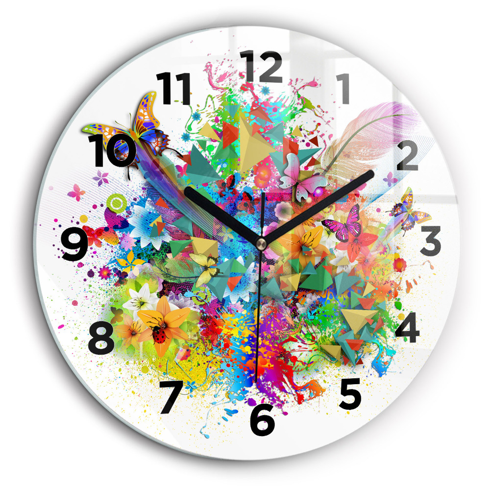 Harmonie florale avec papillons Horloge ronde en verre 60 cm