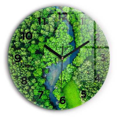 Rivière dans une forêt Horloge ronde en verre 60 cm