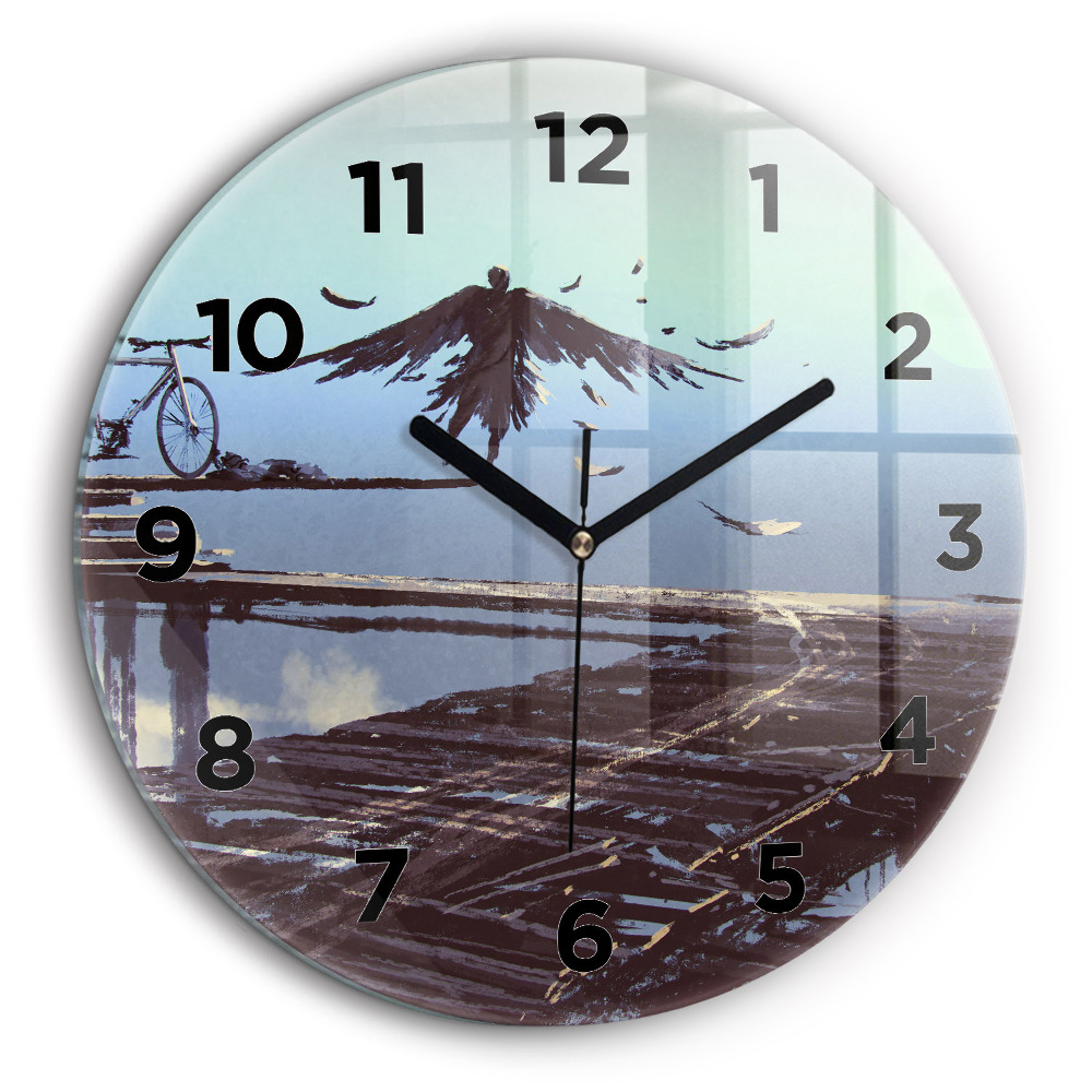 Ange, pont et vélo Horloge ronde 60 cm