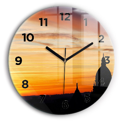 Bâtiment et coucher de soleil Pendule murale ronde 60 cm