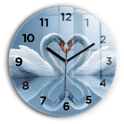 Cygnes dans le coeur Horloge ronde murale 60 cm