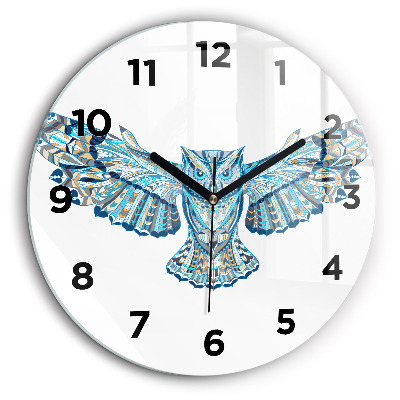 Hibou en vol Horloge ronde en verre 60 cm