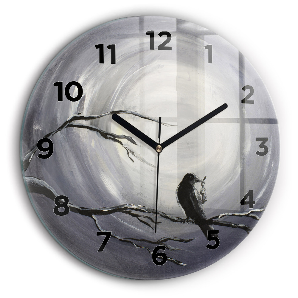 Corbeau au clair de lune Horloge ronde 60 cm
