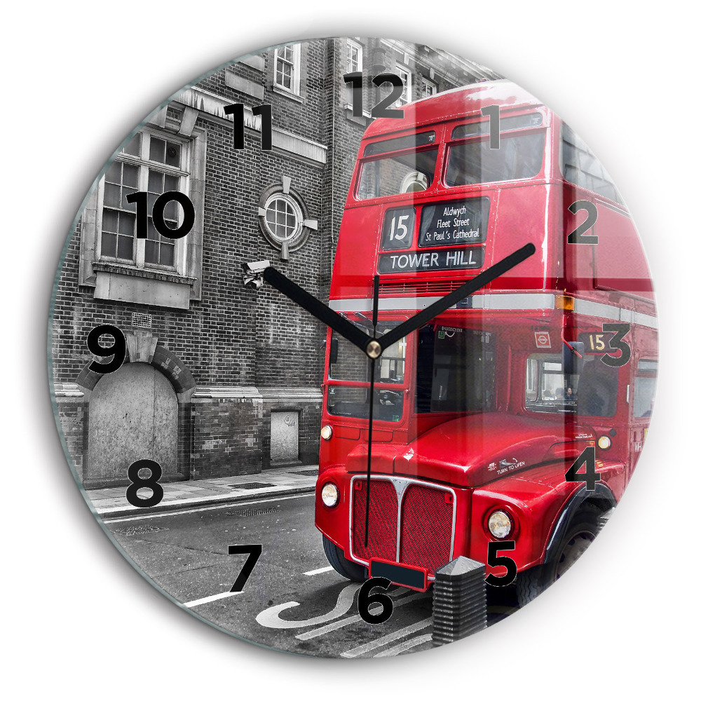 Bus rouge à impériale Horloge ronde murale 60 cm
