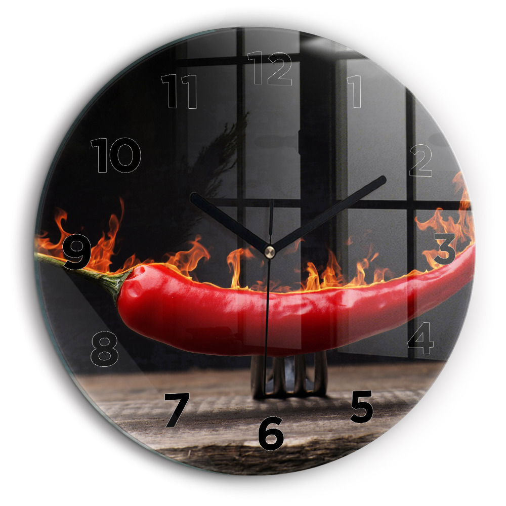 Pepperoni au poivre Horloge ronde en verre 60 cm