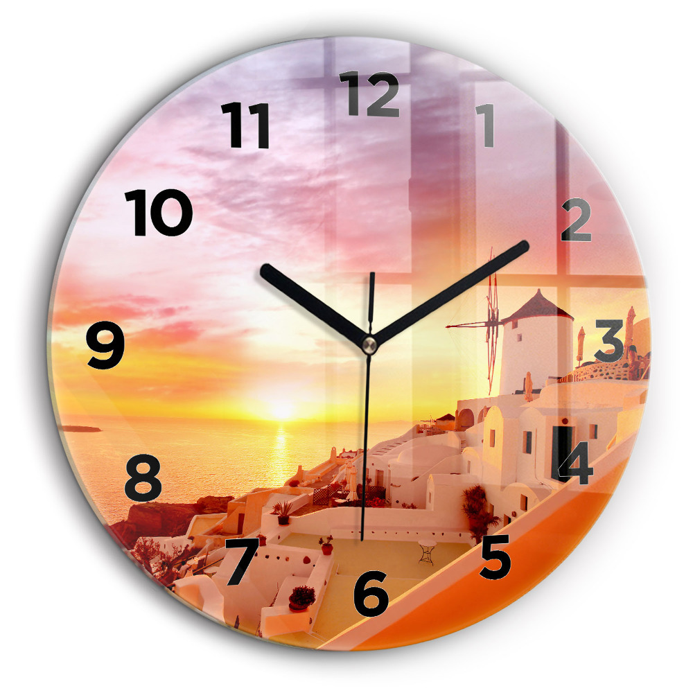 Vieux moulin à vent à Santorin Pendule murale ronde 60 cm