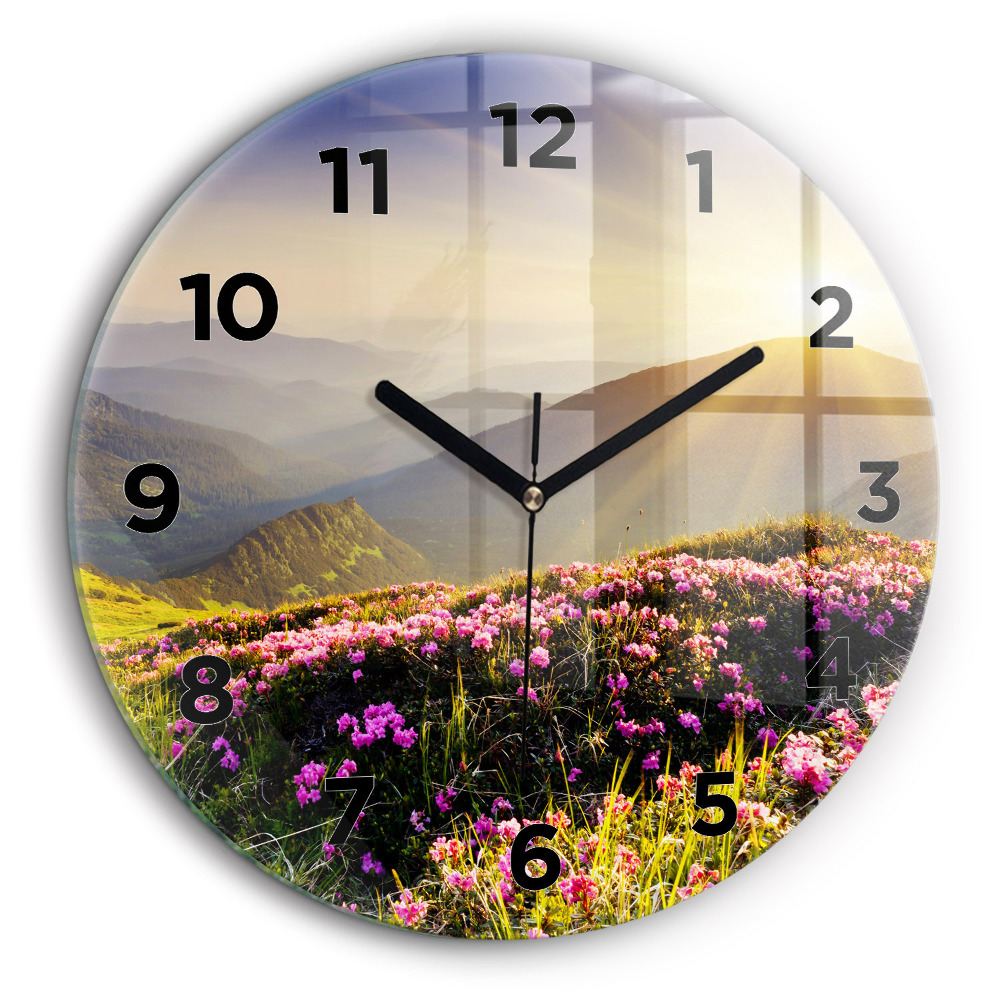 Paysage de montagne Horloge ronde en verre 60 cm