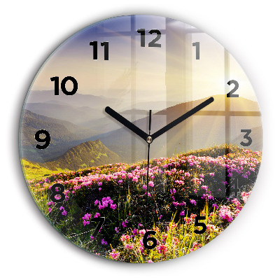 Paysage de montagne Horloge ronde en verre 60 cm