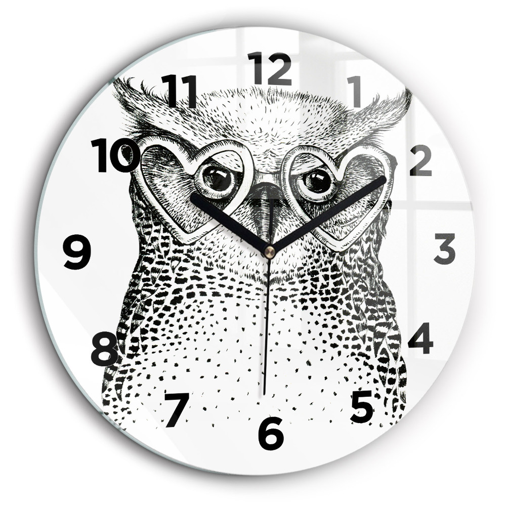Hibou dessiné avec des lunettes Horloge ronde murale 60 cm