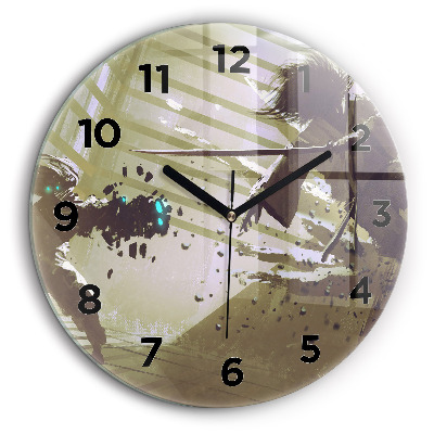 Combat entre un robot et un samouraï Pendule murale ronde 60 cm