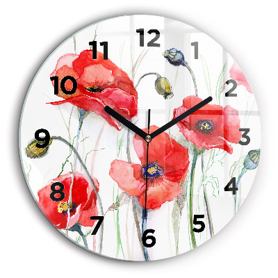 Coquelicots rouges peints Horloge ronde murale 60 cm