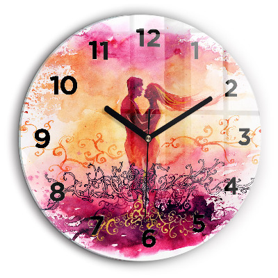 Aquarelle d'un couple amoureux Pendule murale ronde 60 cm