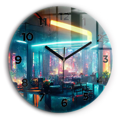 Ville de style cyberpunk Horloge ronde 60 cm