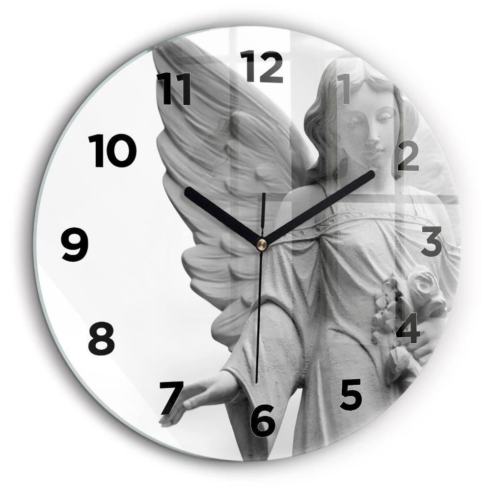 Sculpture d'un vieil ange Horloge ronde en verre 60 cm