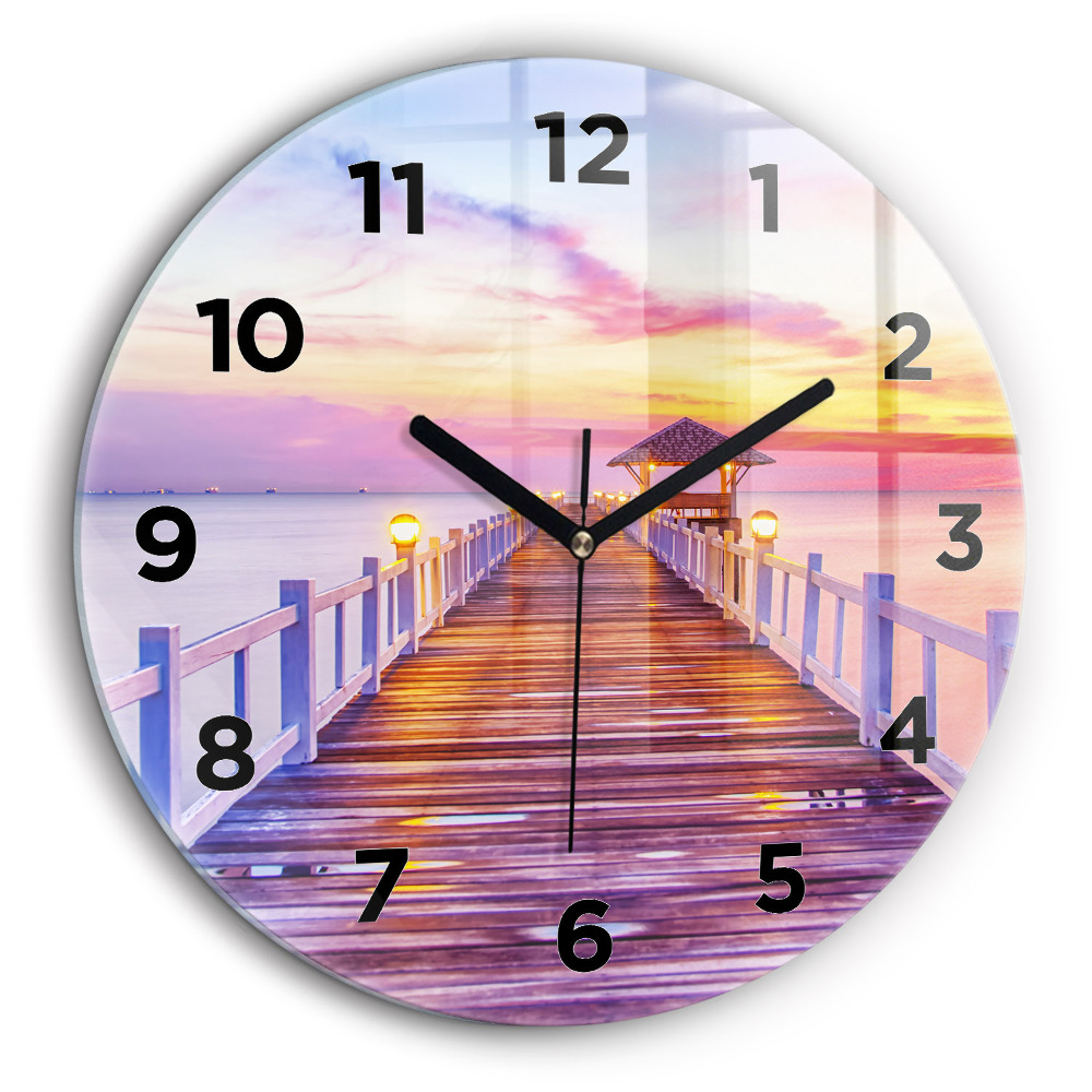 Pont dans le port le soir Horloge ronde en verre 60 cm