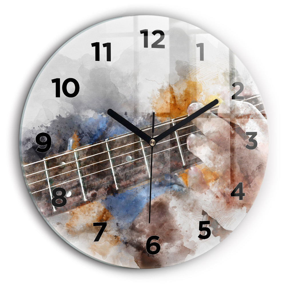 Graphique d'une guitare Horloge ronde en verre 60 cm