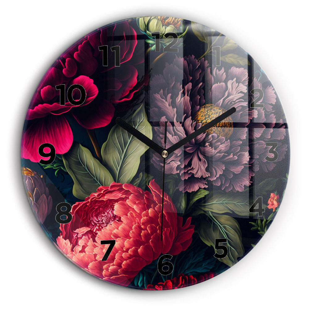 Bouquet de fleurs vintage Horloge ronde en verre 60 cm