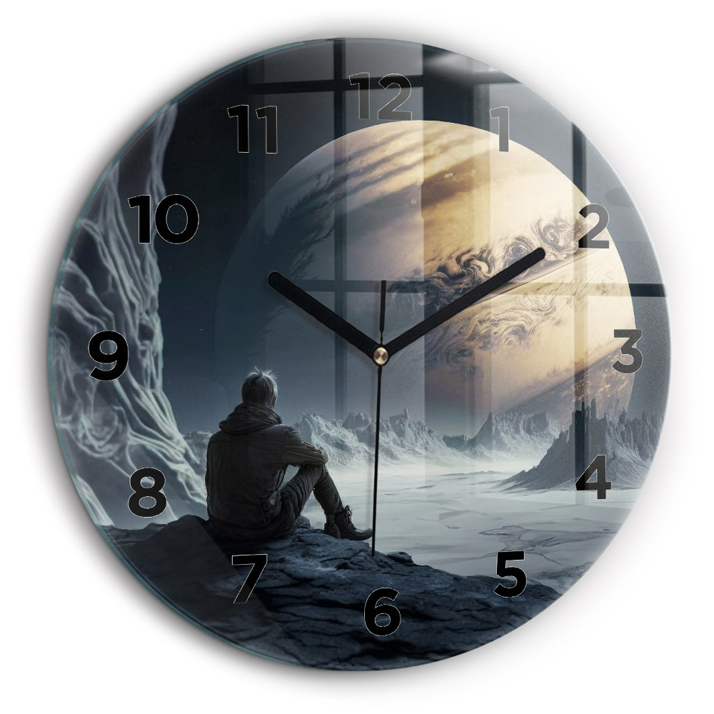 Homme sur fond de lune Horloge ronde 60 cm