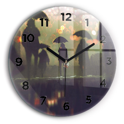 Personnes avec des parapluies Horloge ronde en verre 60 cm